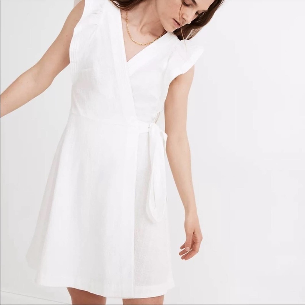 Madewell white Ruffle-Sleeve Wrap Mini Dress XXS